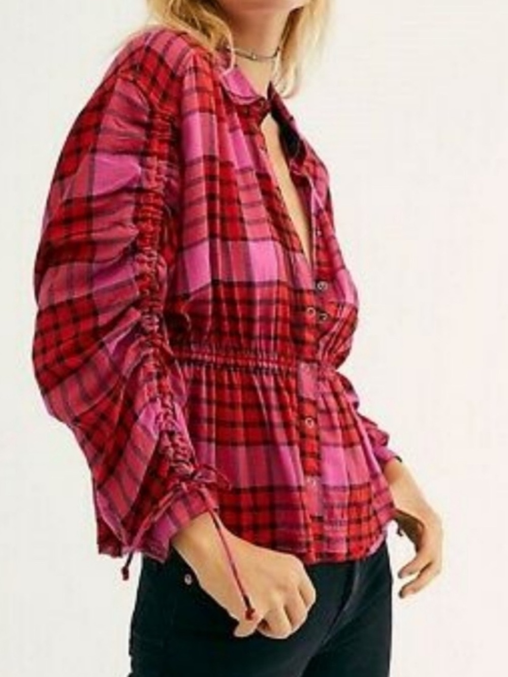 Free People Pacific Plaid Dawn Button Down Small